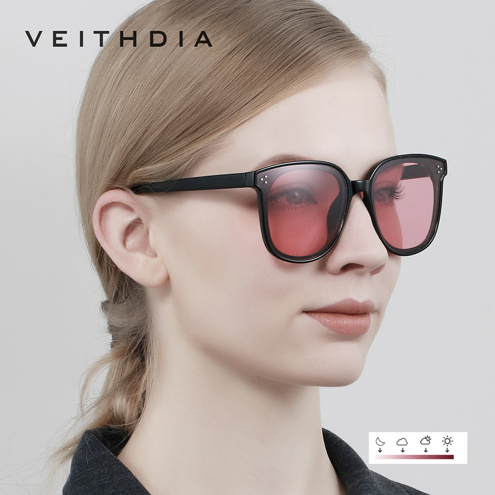 VEITHDIA-브랜드 포토크로믹 여성 선글라스, 편광 미러 렌즈, 빈티지 데이 나이트, 듀얼 선글라스, 여성용 8510